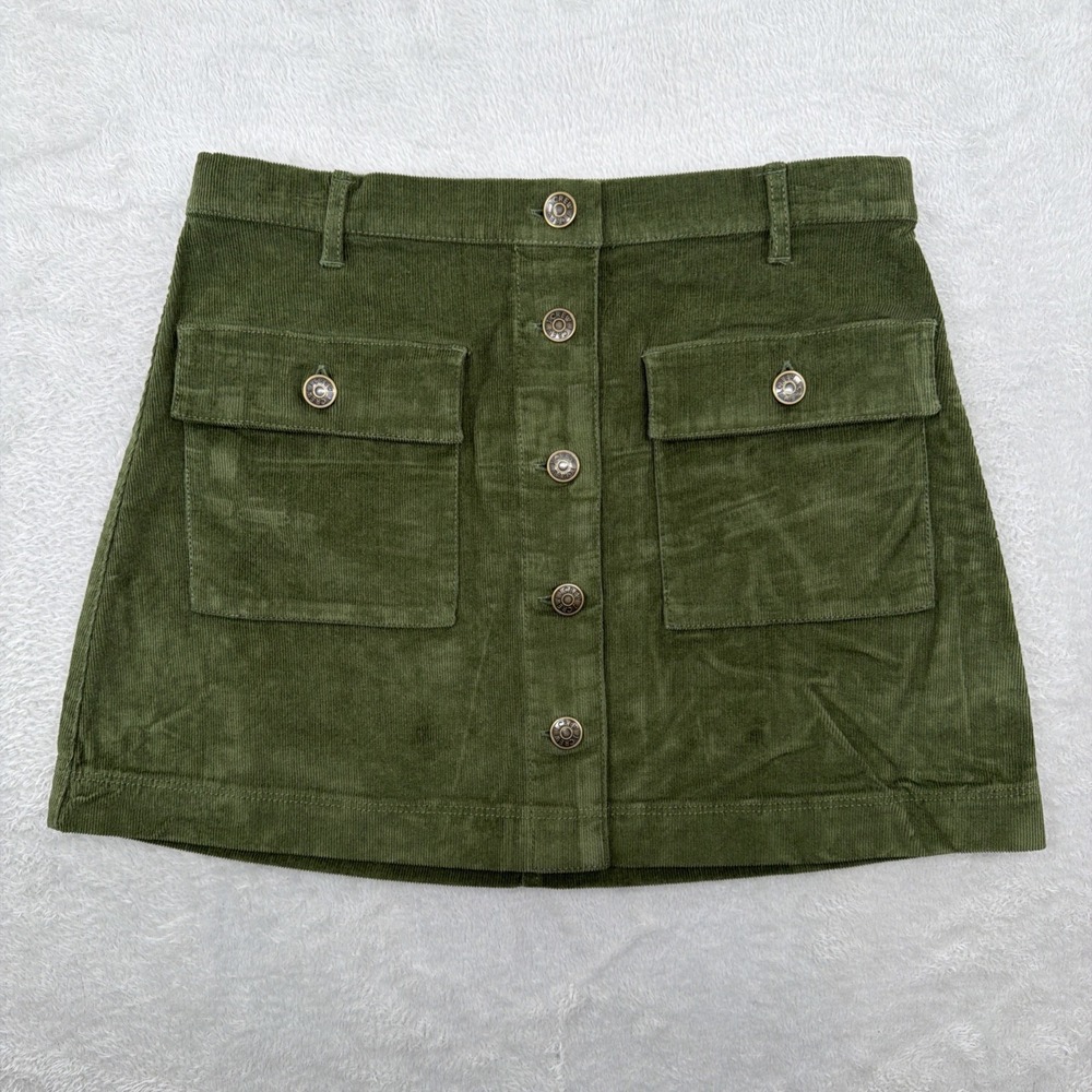 J. Crew Crewcuts Girls Corduroy Skirt Olive Green Size 14 Elastic Waist Utility